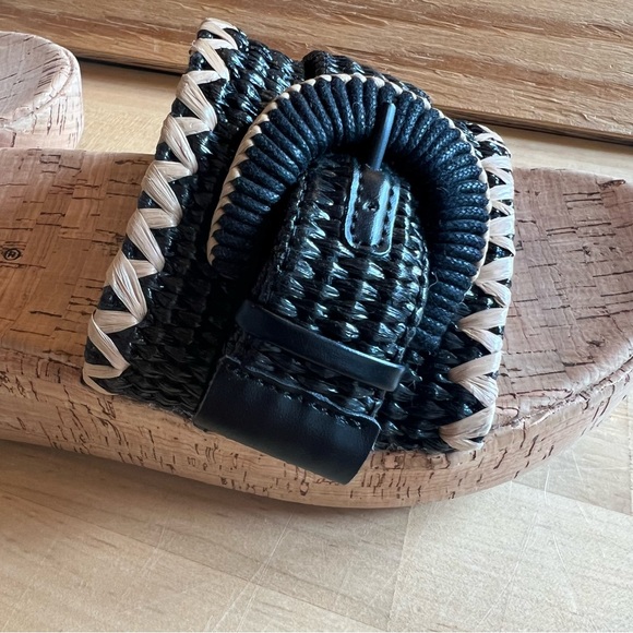 NWOT Earth Origins Samsy 2 size 6 Black Tan Slip-On Cork Wedge Slide Sandal shoe - Picture 2 of 11
